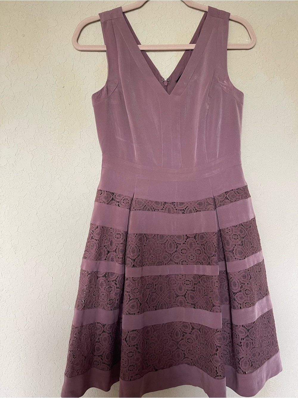 The Limited Sleeveless Dusty Mauve Lace-Stripe Fit-and-Flare Dress
